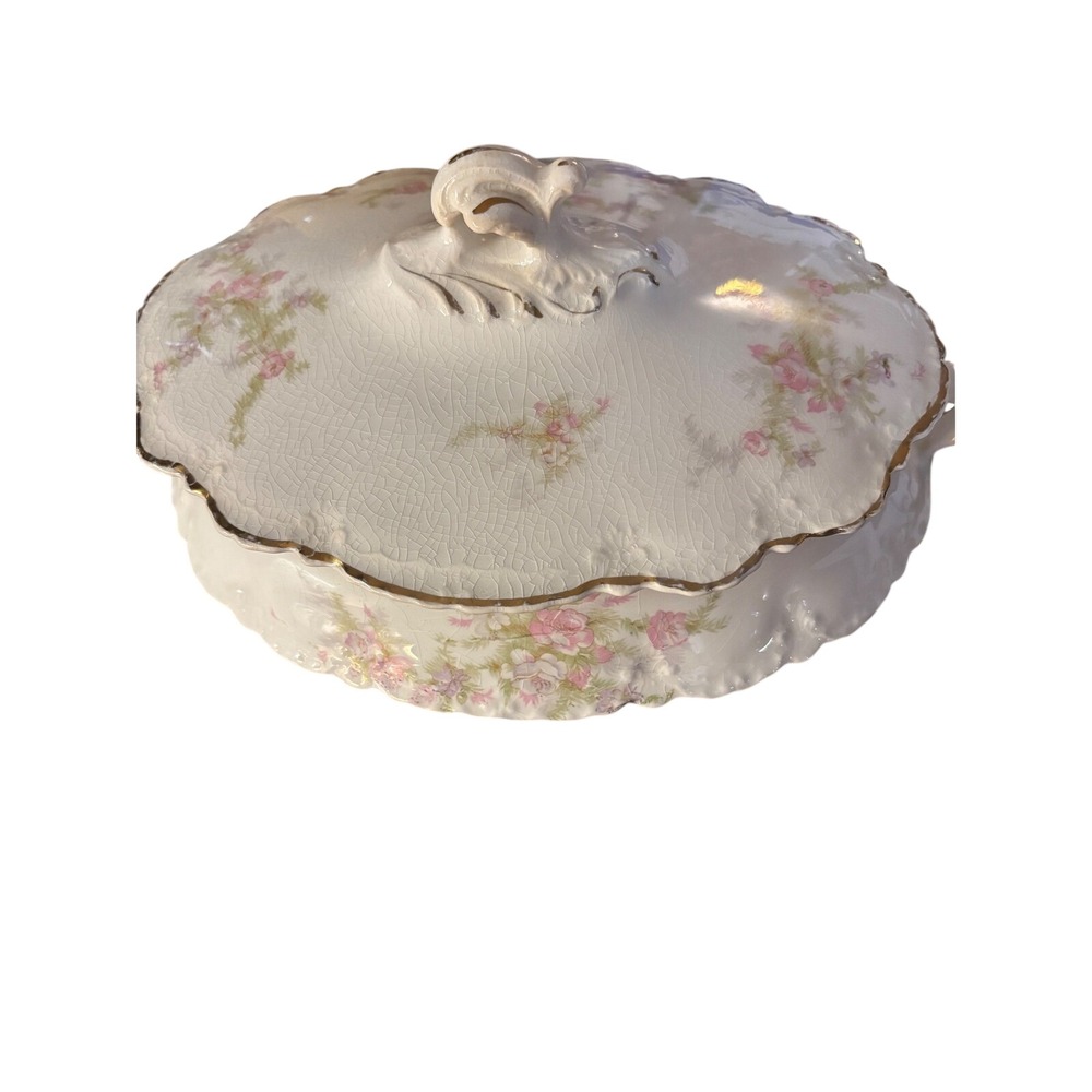 Antique 1911 Homer Laughlin Hudson Covered Vegetable Dish Tureen Pink Rose H1804